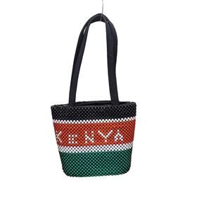 Vintage Handmade Bag Purse Handles Kenya Beaded Red White Black Green Lined
